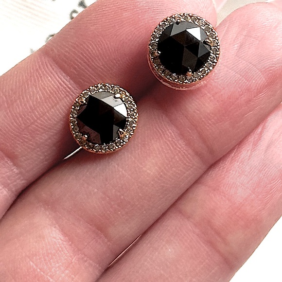 ♣️ Kate Spade Black Onyx Crystal Pave Halo Stud Earrings - Picture 5 of 13